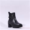 Rieker High Block Heel Plait Strap Boot - Black Leather